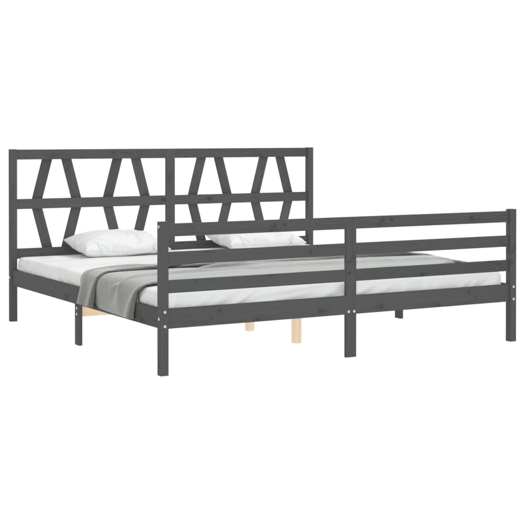 Okvir za krevet s uzglavljem sivi 200 x 200 cm od masivnog drva