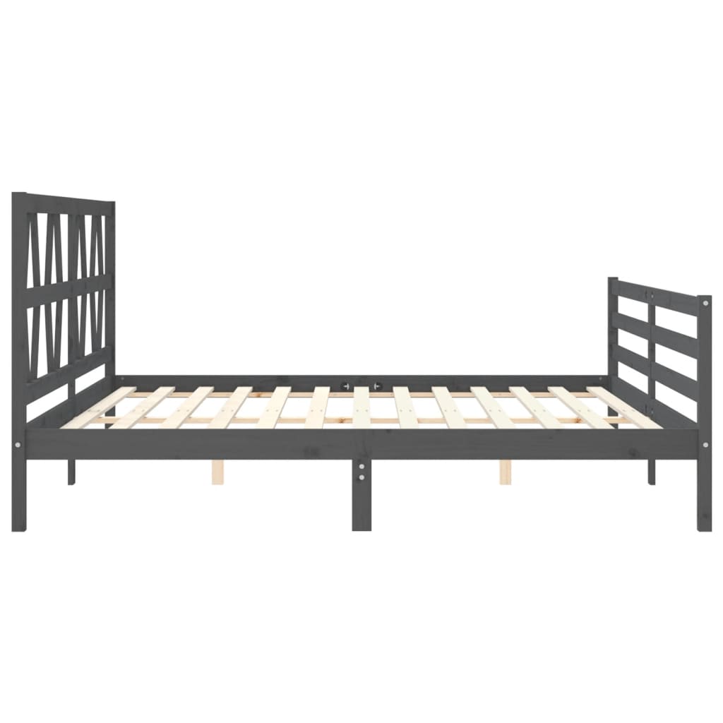 Okvir za krevet s uzglavljem sivi 200 x 200 cm od masivnog drva