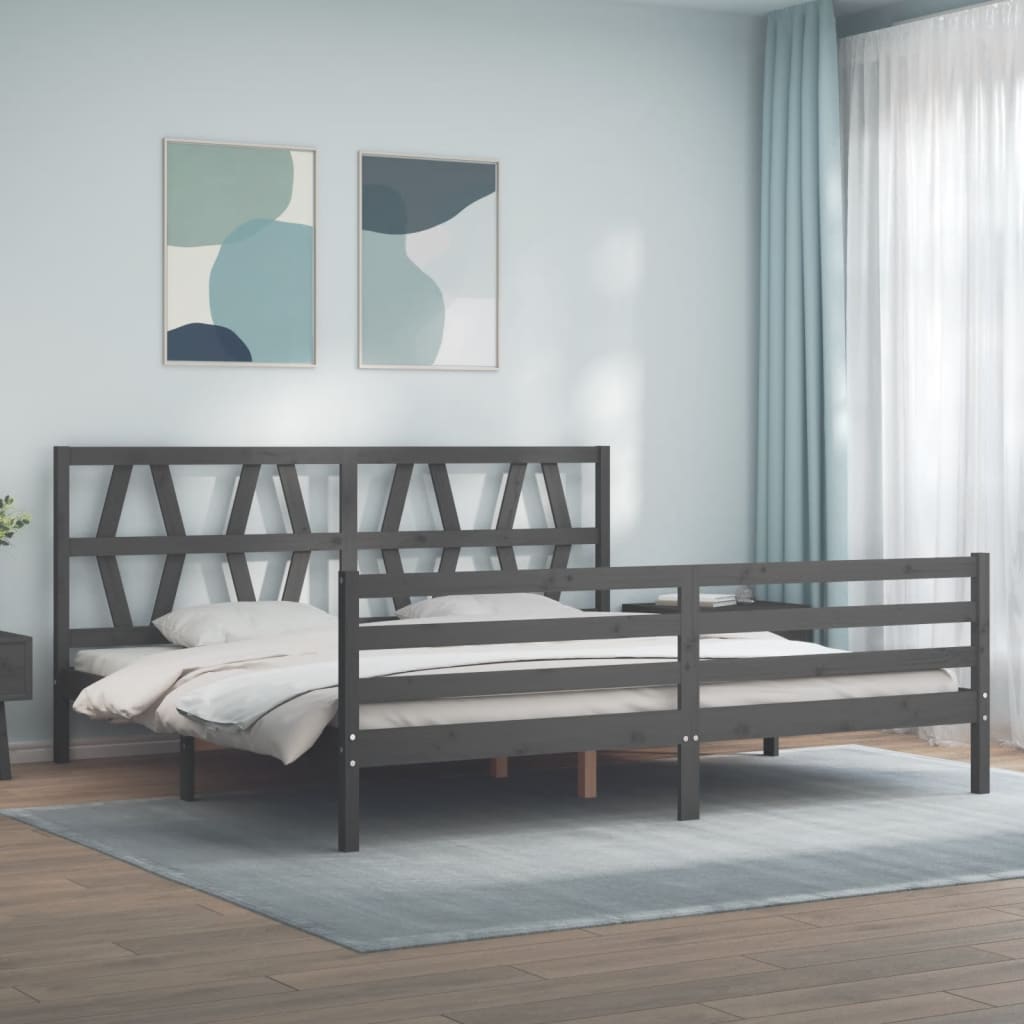 Okvir za krevet s uzglavljem sivi 200 x 200 cm od masivnog drva