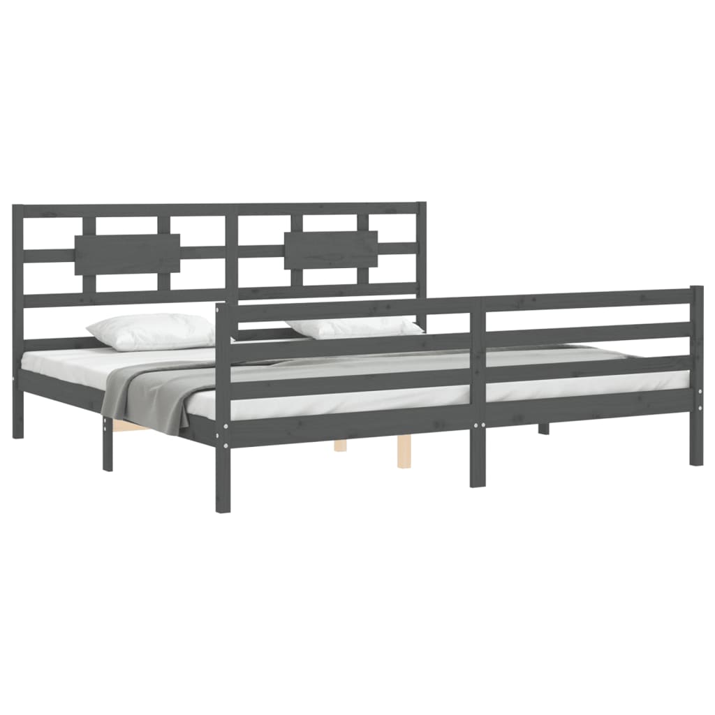 Okvir za krevet s uzglavljem sivi 200 x 200 cm od masivnog drva