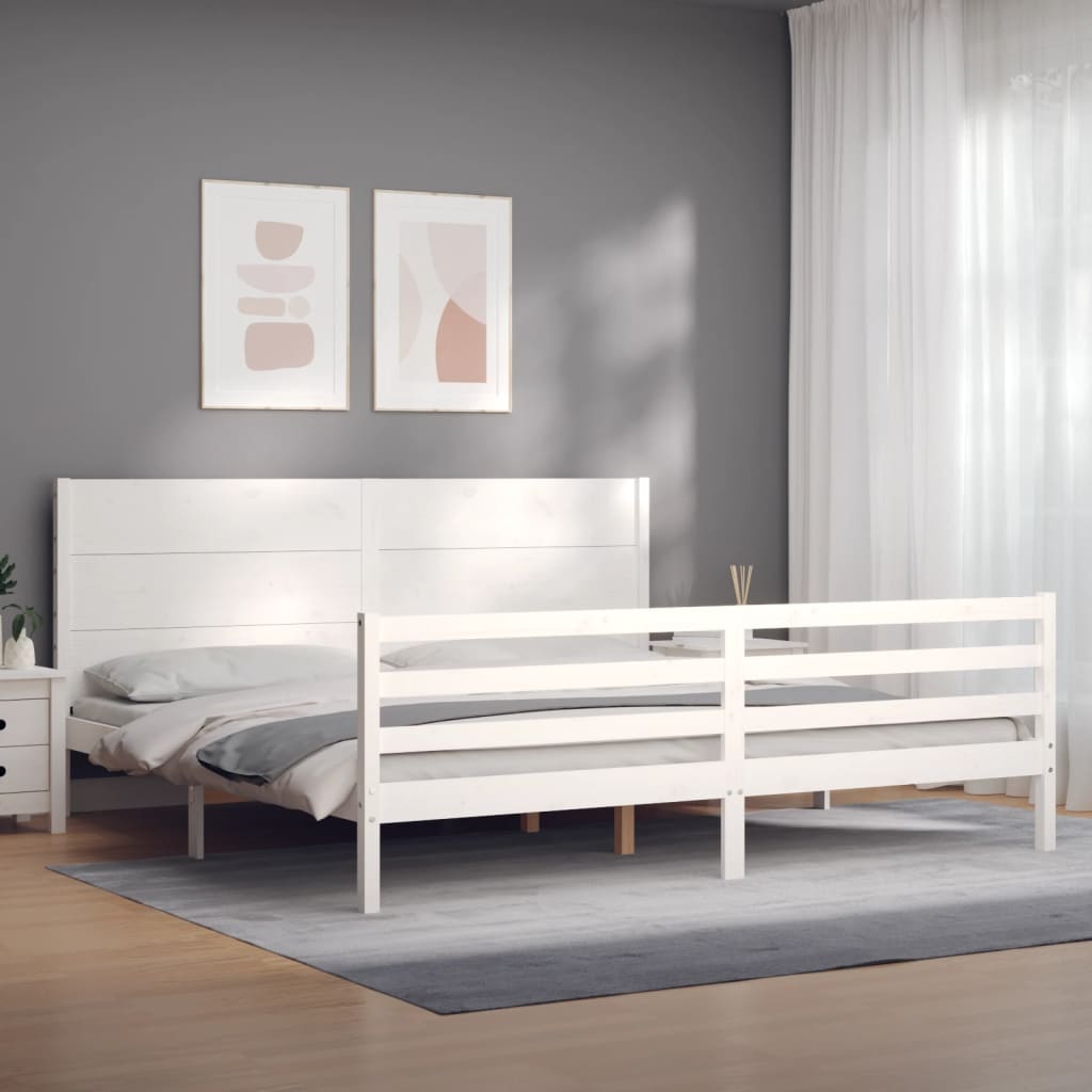 Okvir za krevet s uzglavljem bijeli 200x200 cm od masivnog drva