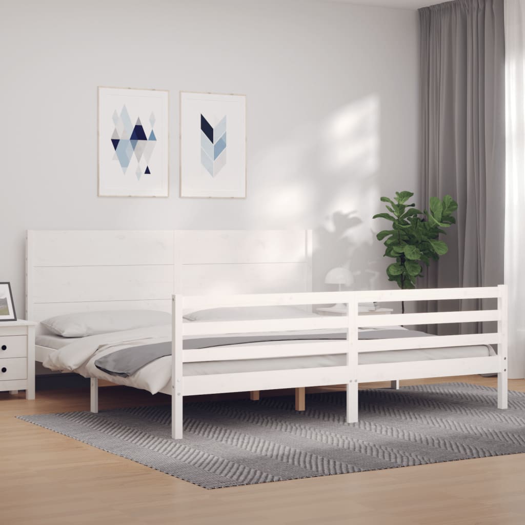 Okvir za krevet s uzglavljem bijeli 200x200 cm od masivnog drva