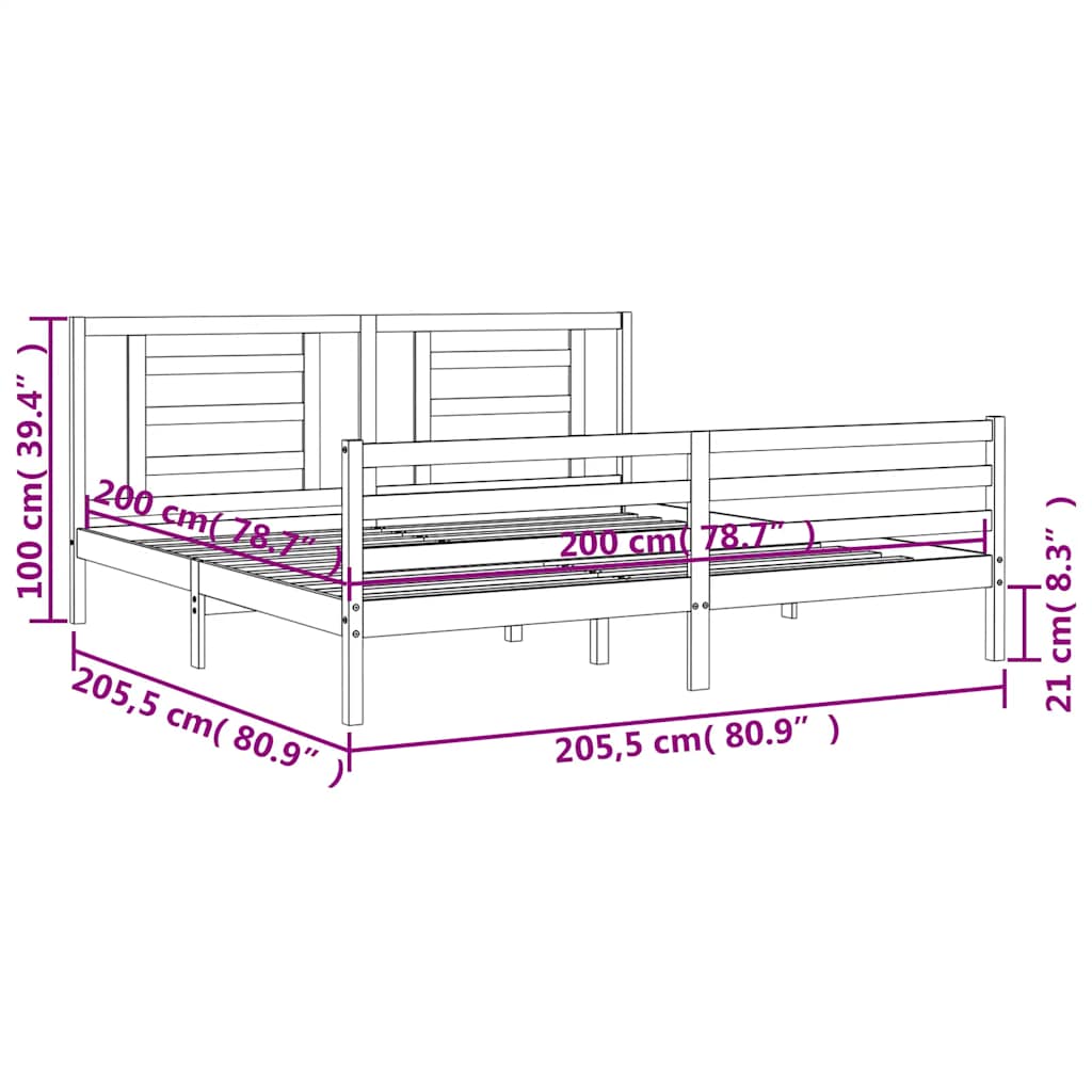 Okvir za krevet s uzglavljem sivi 200 x 200 cm od masivnog drva