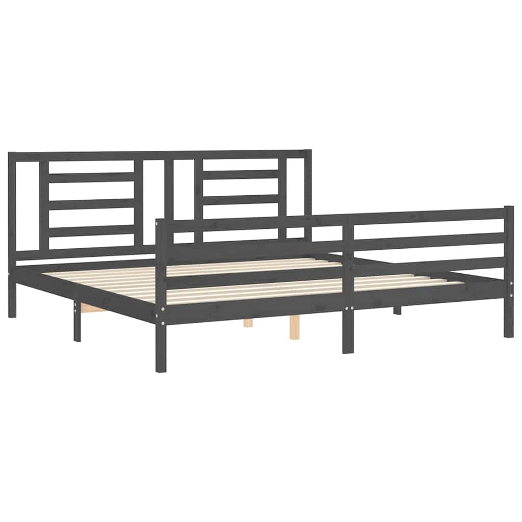 Okvir za krevet s uzglavljem sivi 200 x 200 cm od masivnog drva