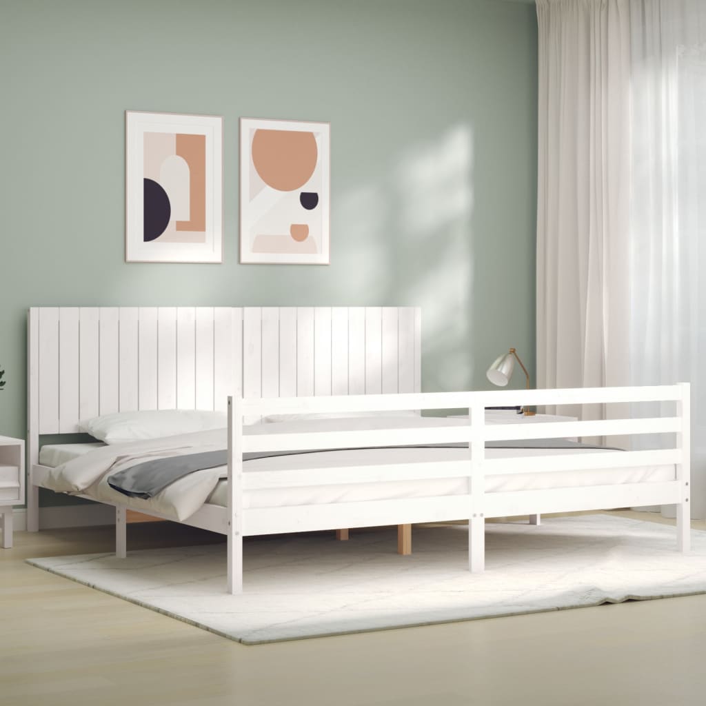 Okvir za krevet s uzglavljem bijeli 200x200 cm od masivnog drva