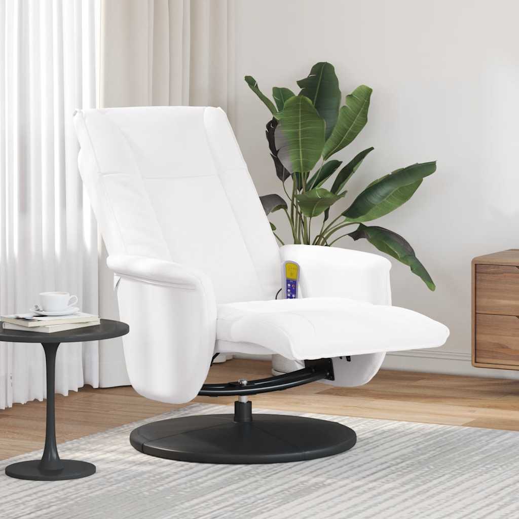 Masažni naslonjač od umjetne kože s osloncem za noge bijeli