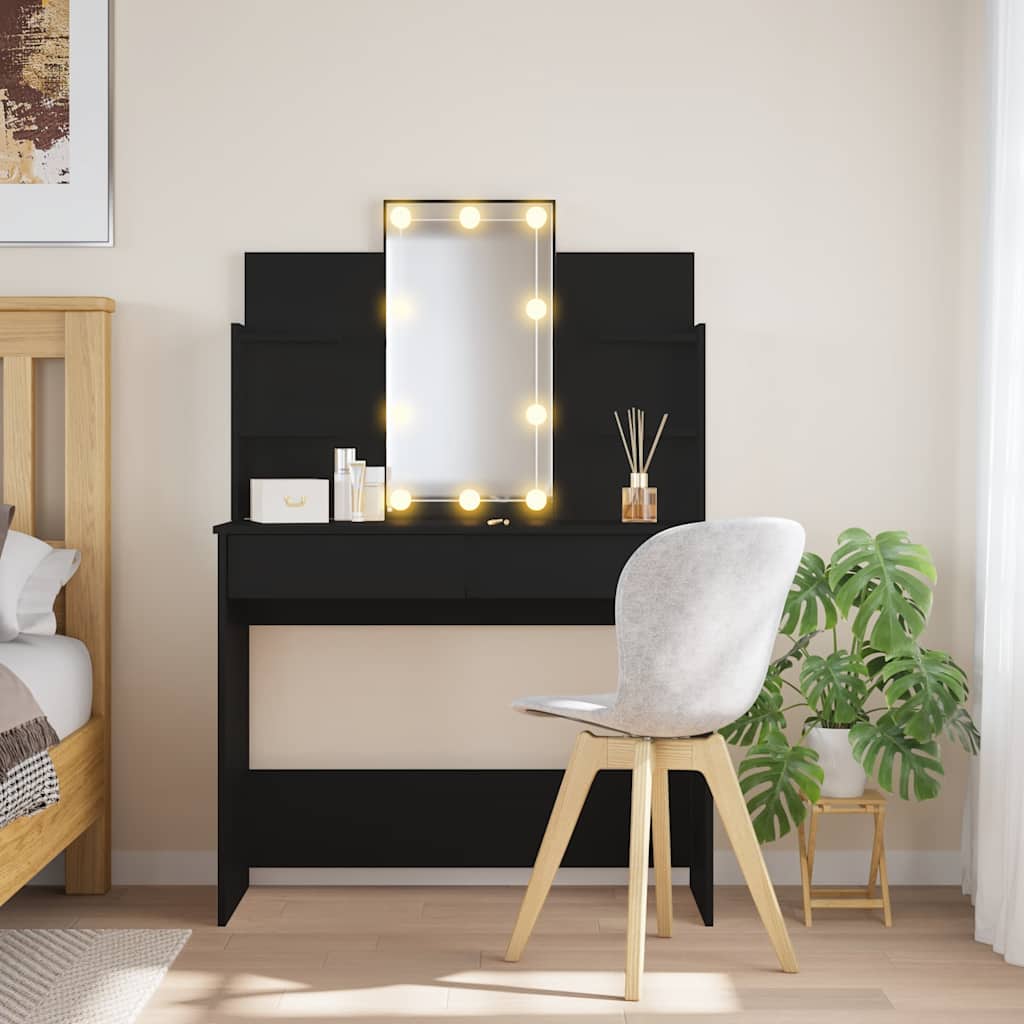 Toaletni stolić s LED svjetlima crni 96 x 40 x 142 cm