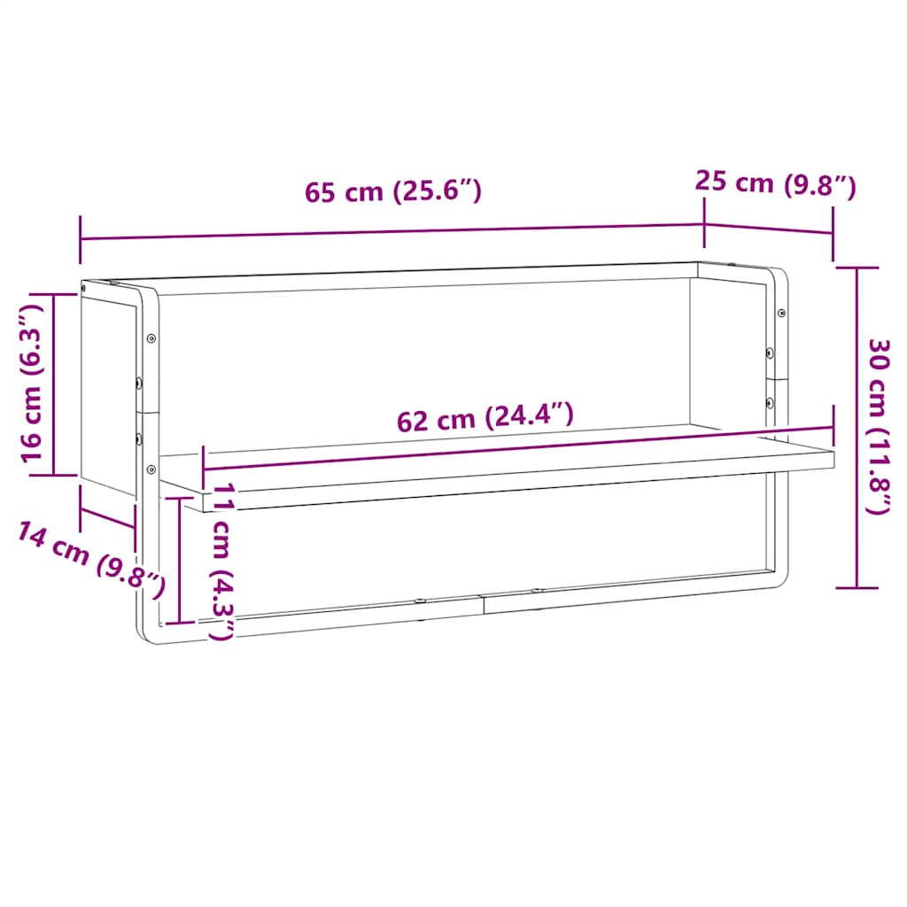 Zidna polica s prečkom boja hrasta sonome 65 x 25 x 30 cm