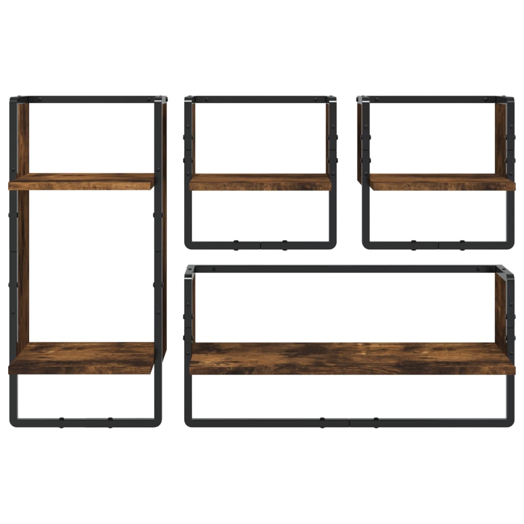4-dijelni set zidnih polica boja hrasta od konstruiranog drva