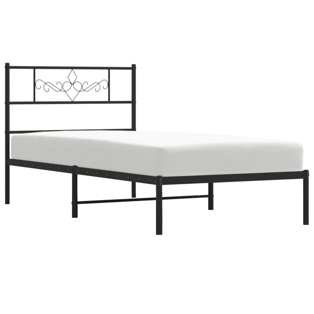 Metalni okvir za krevet s uzglavljem crni 90x190 cm