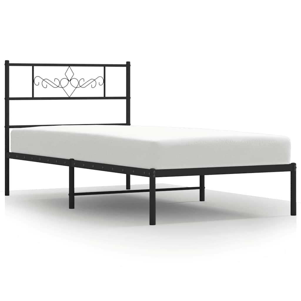 Metalni okvir za krevet s uzglavljem crni 100x190 cm