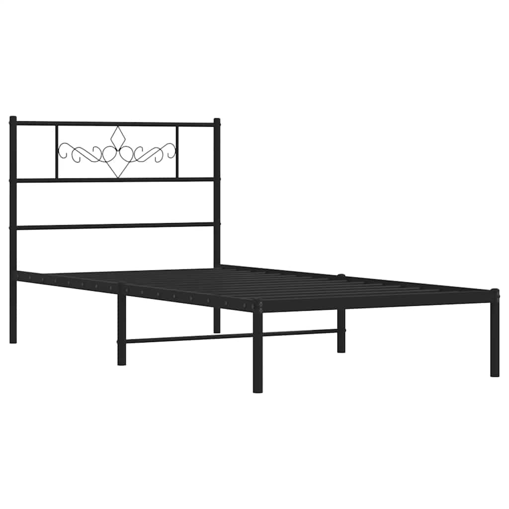 Metalni okvir za krevet s uzglavljem crni 100x190 cm