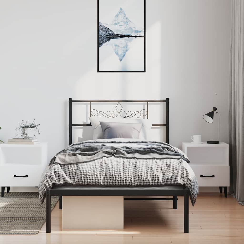 Metalni okvir za krevet s uzglavljem crni 100x190 cm