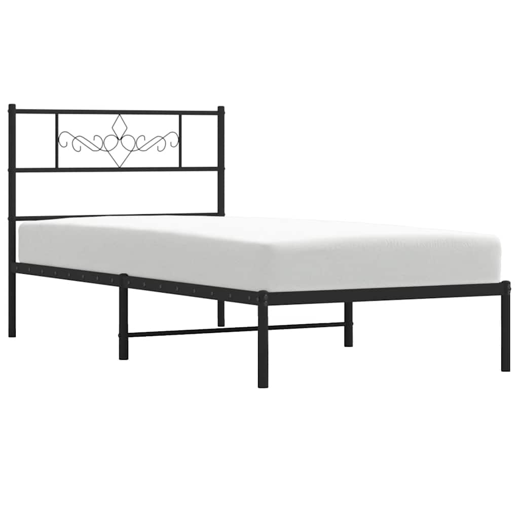 Metalni okvir za krevet s uzglavljem crni 100x190 cm