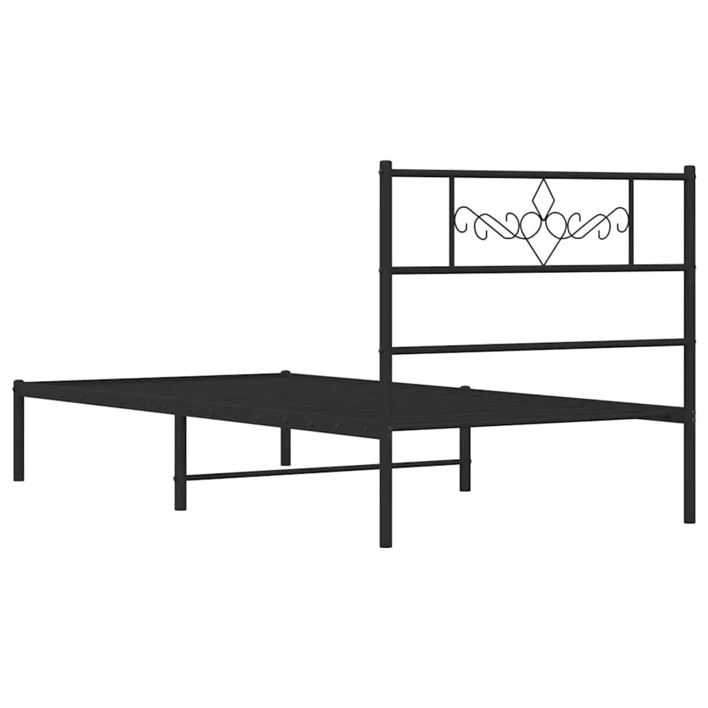 Metalni okvir za krevet s uzglavljem crni 100x190 cm