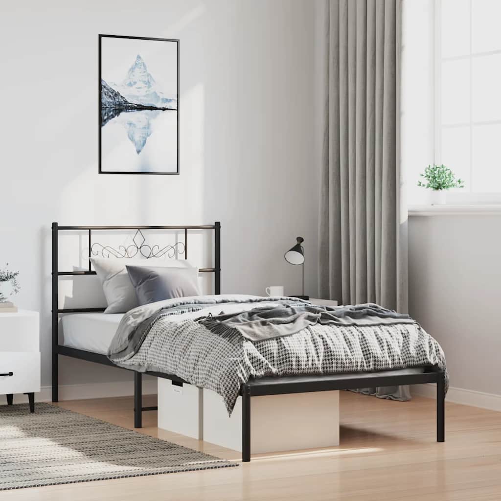Metalni okvir za krevet s uzglavljem crni 100x190 cm