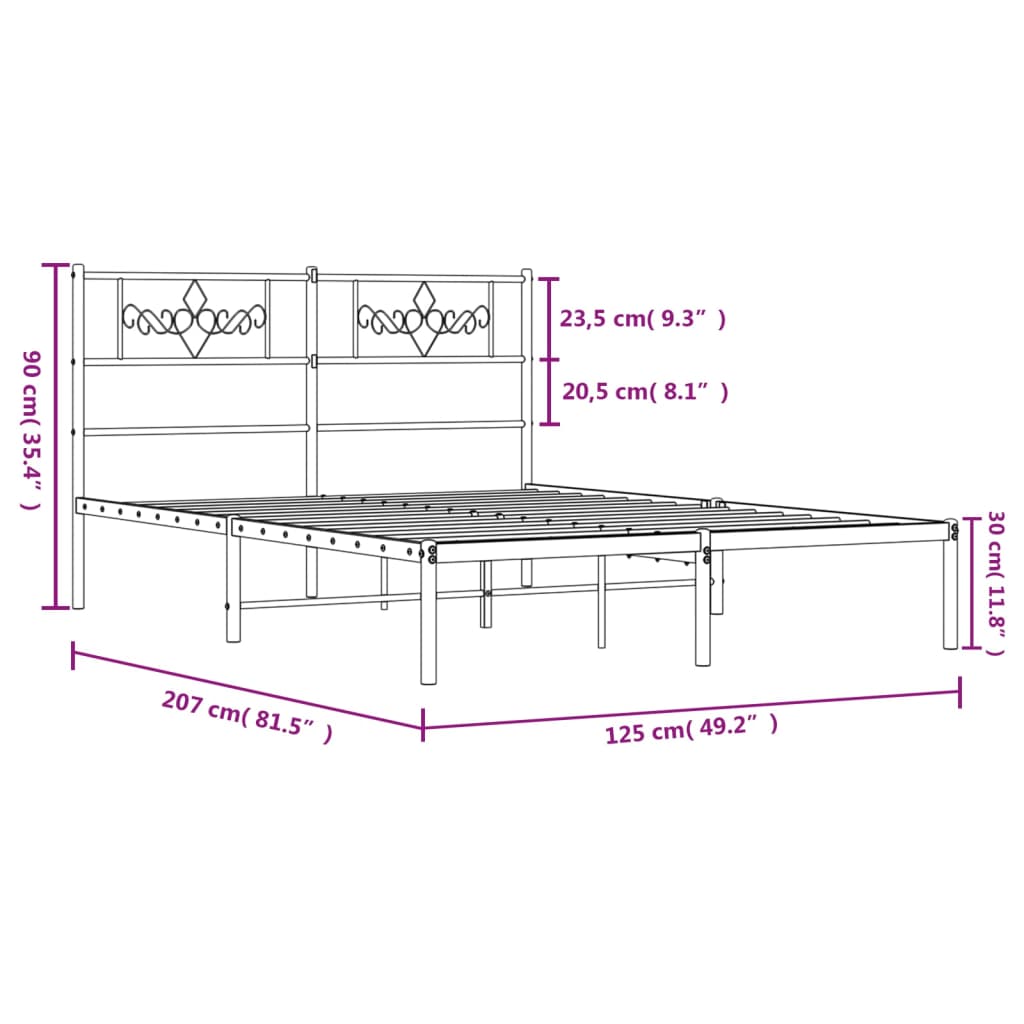 Metalni okvir za krevet s uzglavljem crni 120x200 cm