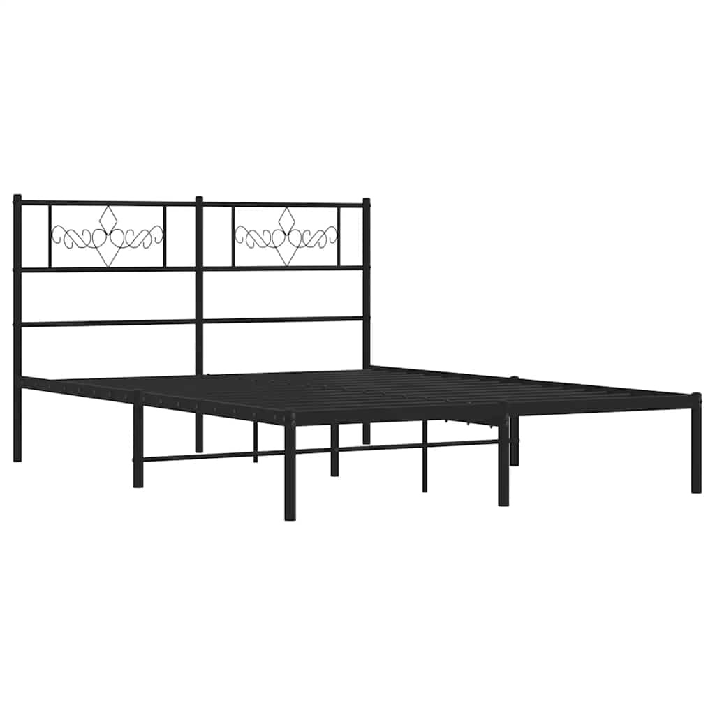 Metalni okvir za krevet s uzglavljem crni 150x200 cm