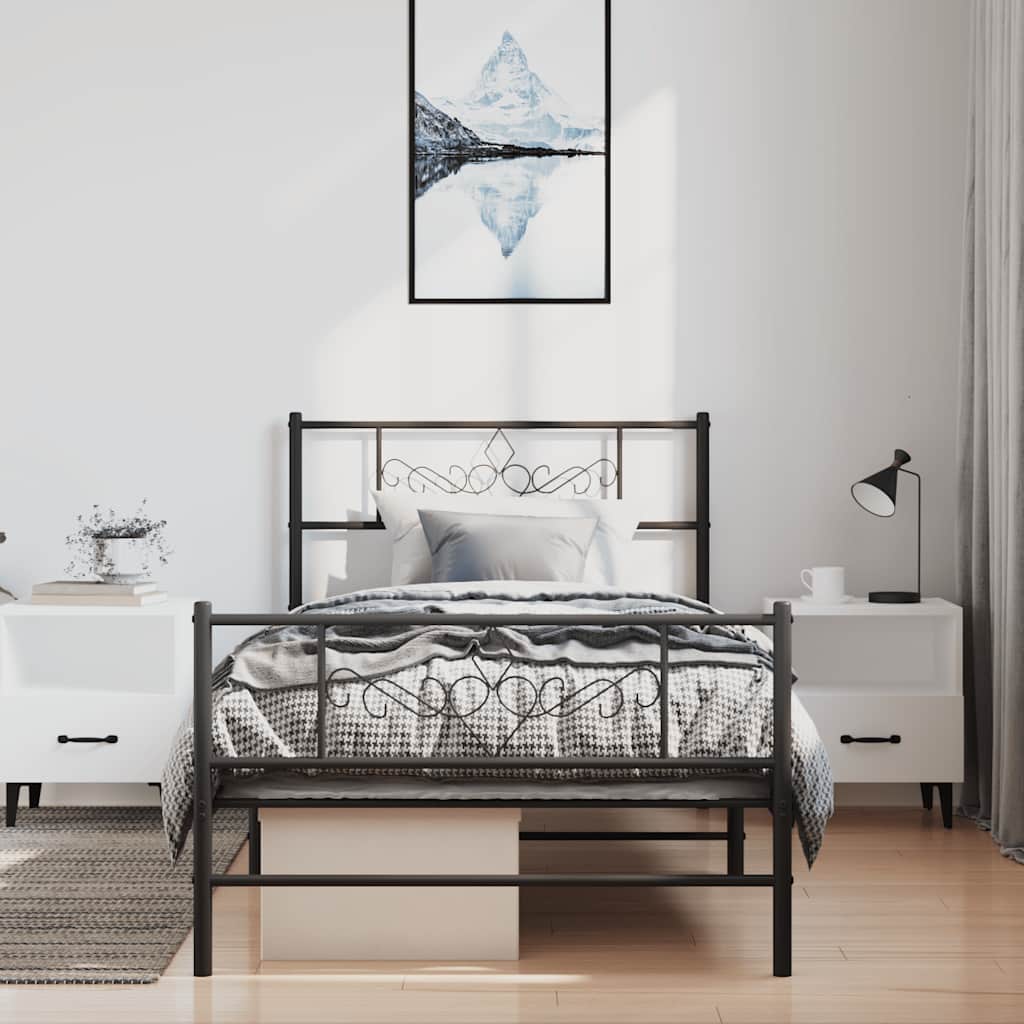 Metalni okvir kreveta uzglavlje i podnožje crni 100x200 cm