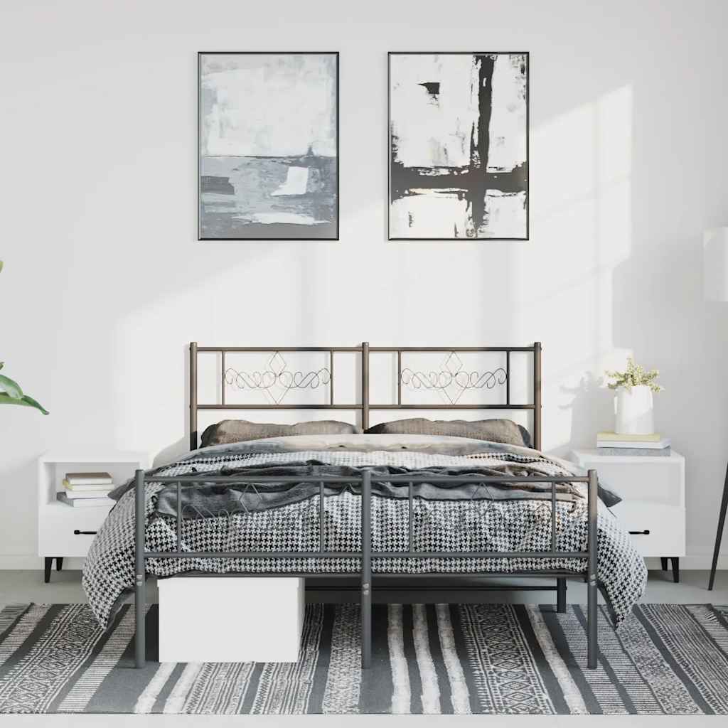 Metalni okvir kreveta uzglavlje i podnožje crni 150x200 cm