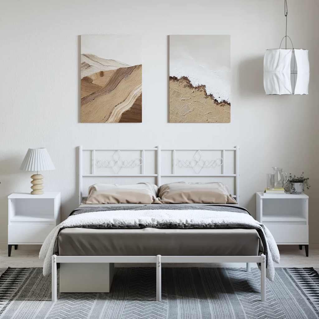 Metalni okvir za krevet s uzglavljem bijeli 135x190 cm