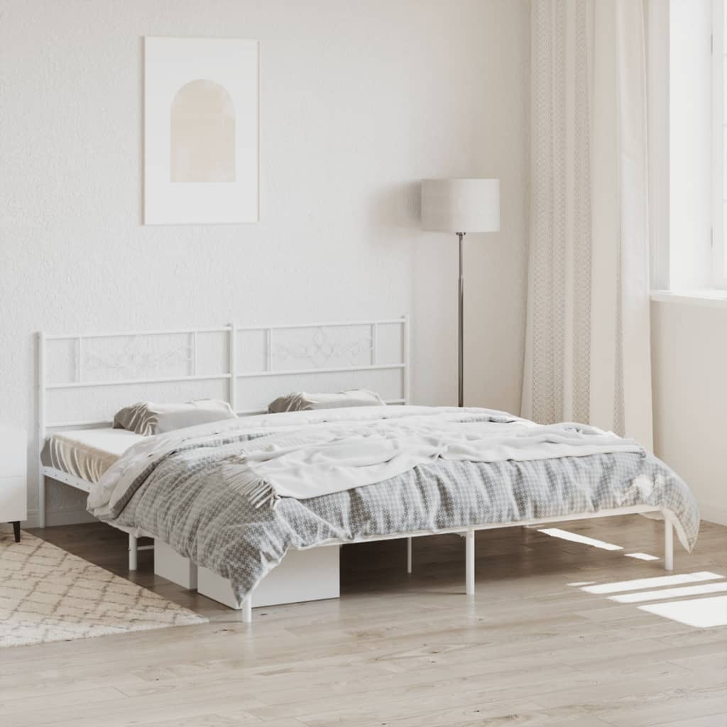 Metalni okvir za krevet s uzglavljem bijeli 200x200 cm