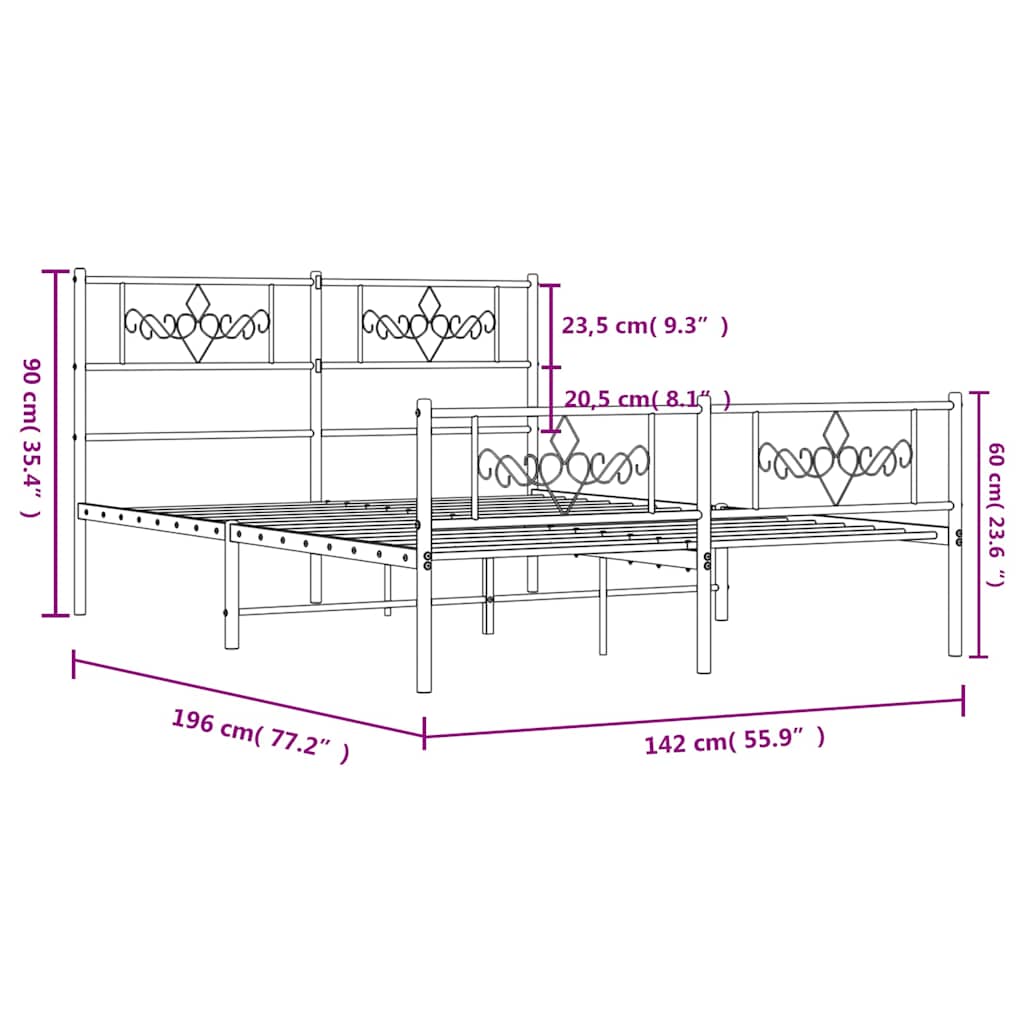 Metalni okvir kreveta uzglavlje i podnožje bijeli 135 x 190 cm