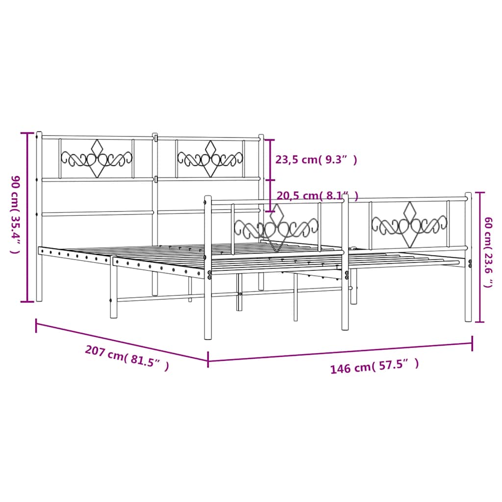 Metalni okvir kreveta uzglavlje i podnožje bijeli 140x200 cm