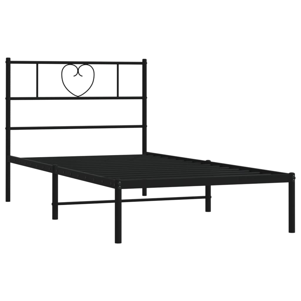 Metalni okvir za krevet s uzglavljem crni 75x190 cm