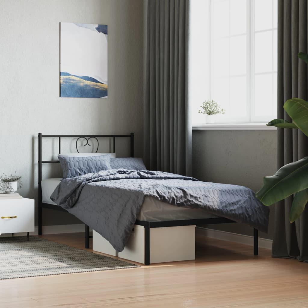 Metalni okvir za krevet s uzglavljem crni 75x190 cm
