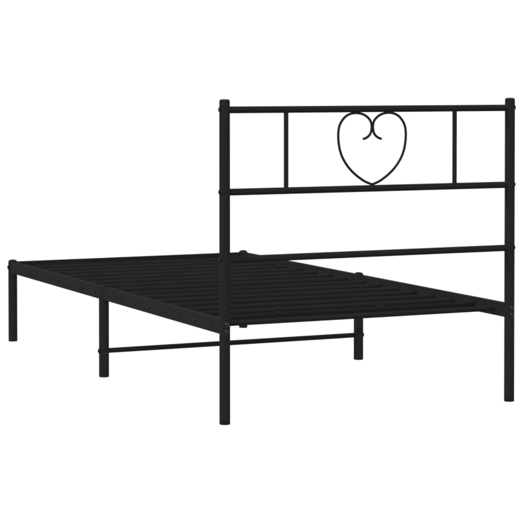 Metalni okvir za krevet s uzglavljem crni 90x190 cm