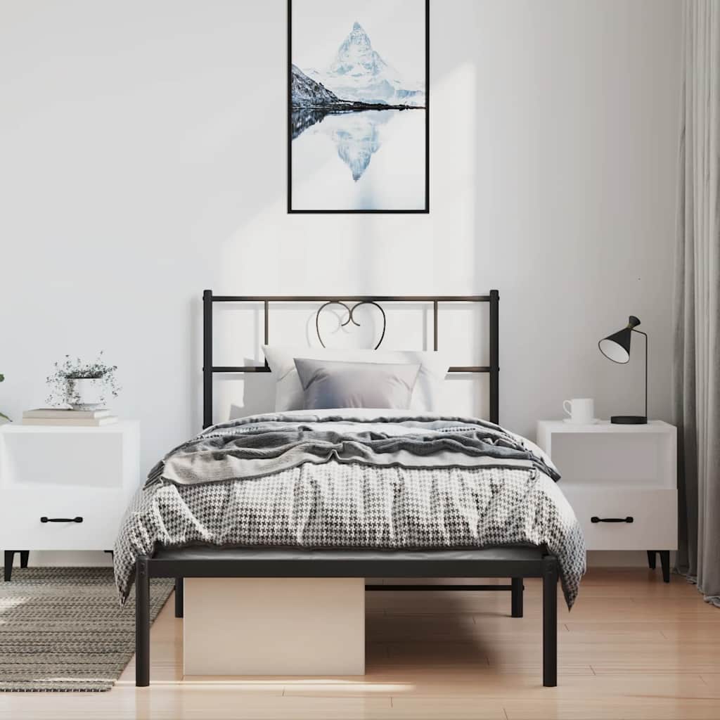 Metalni okvir za krevet s uzglavljem crni 100x190 cm