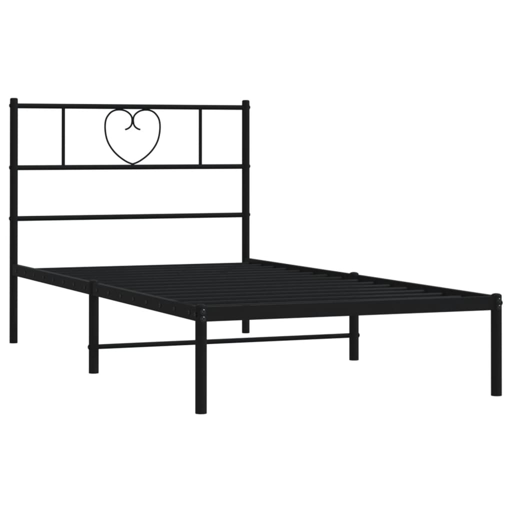 Metalni okvir za krevet s uzglavljem crni 107x203 cm