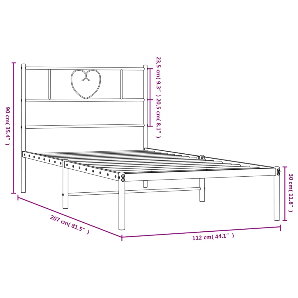 Metalni okvir za krevet s uzglavljem crni 107x203 cm