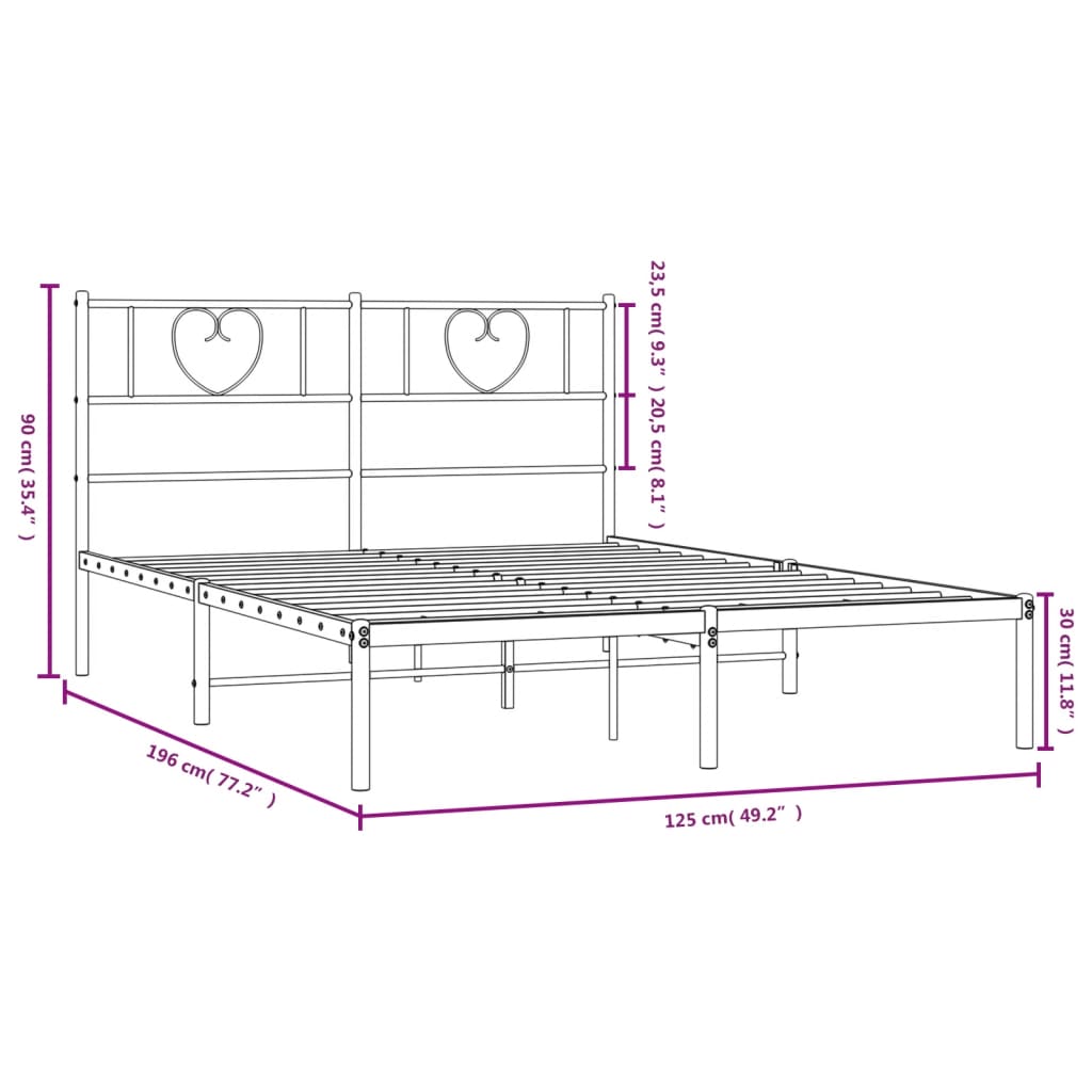 Metalni okvir za krevet s uzglavljem crni 120x190 cm