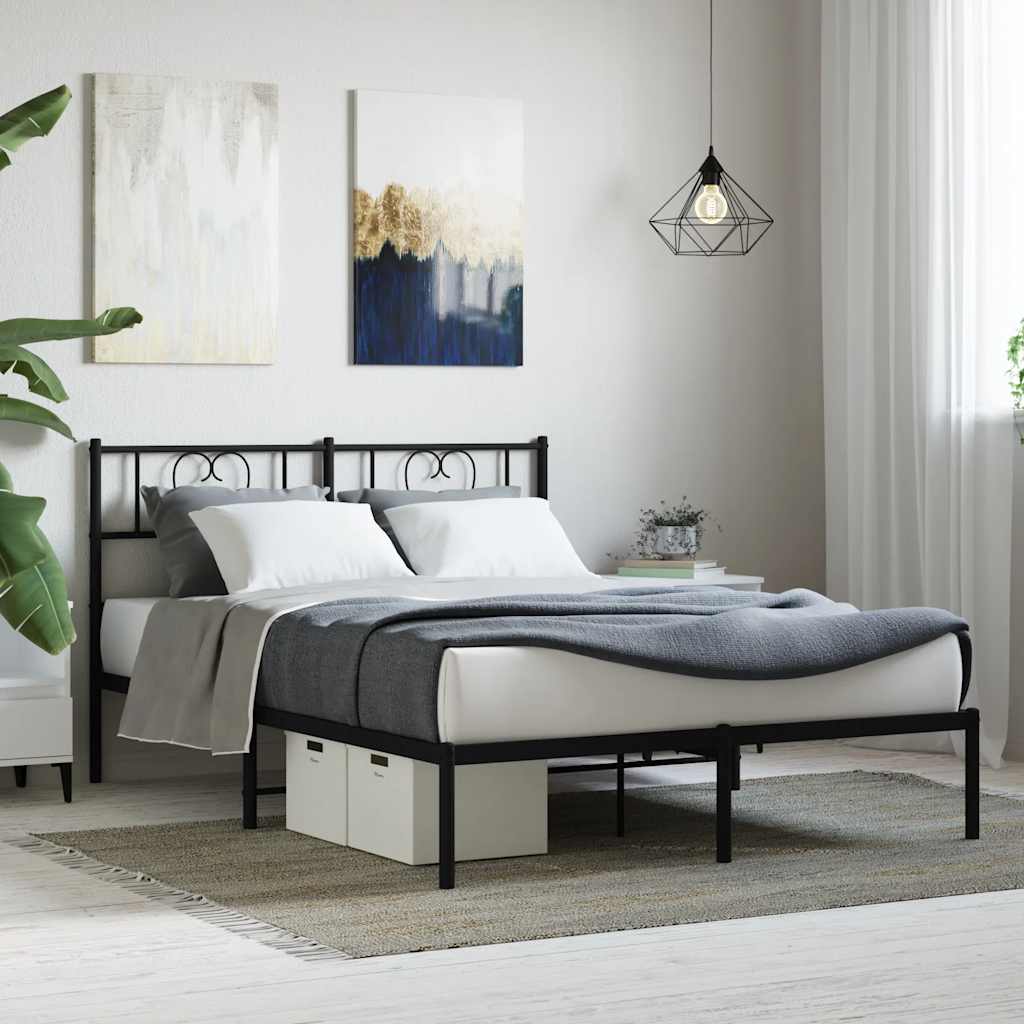 Metalni okvir za krevet s uzglavljem crni 160x200 cm
