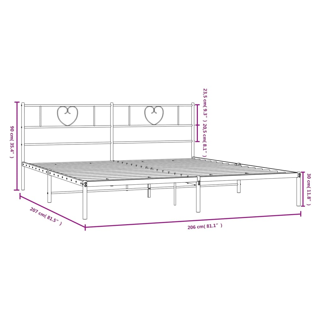 Metalni okvir za krevet s uzglavljem crni 200x200 cm
