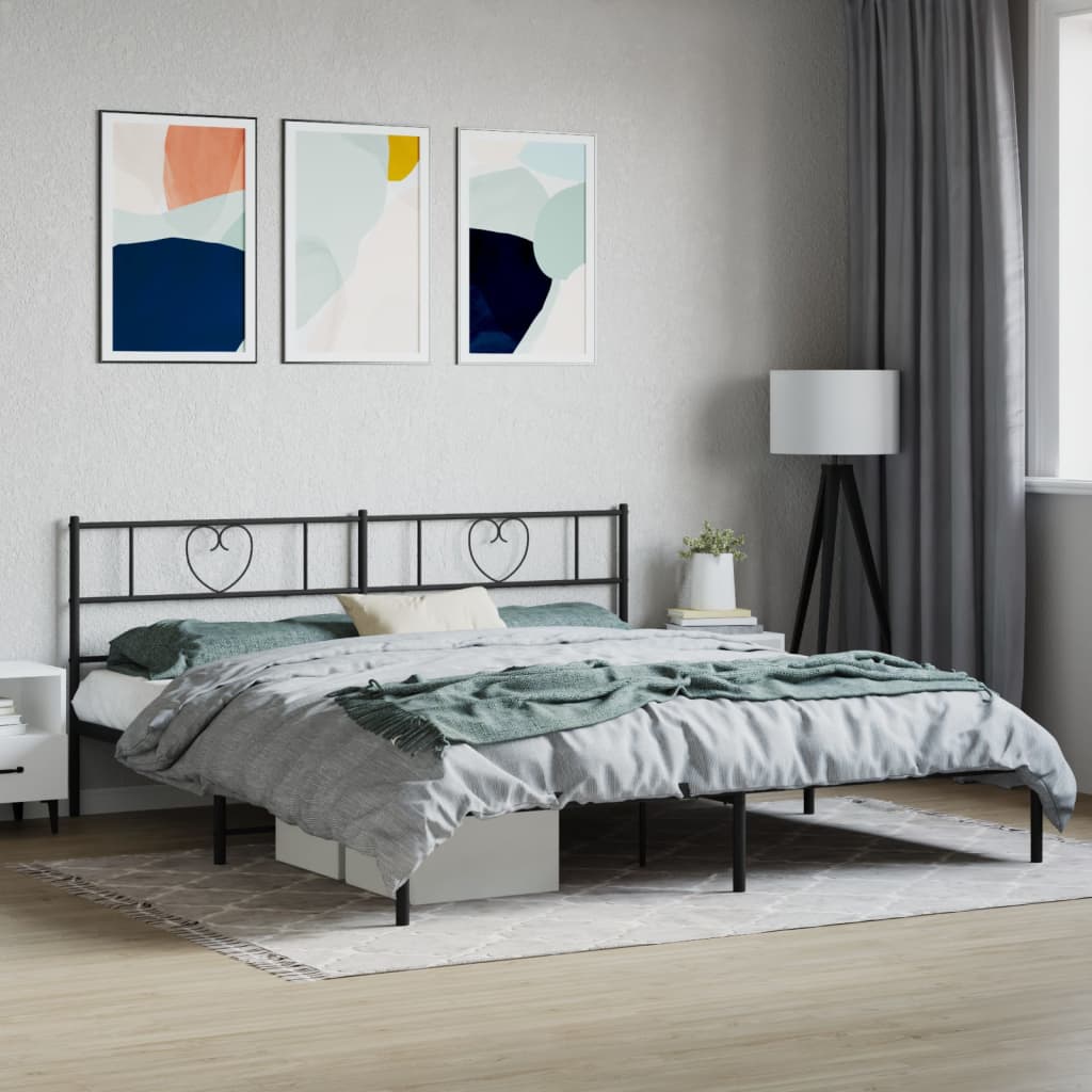 Metalni okvir za krevet s uzglavljem crni 200x200 cm