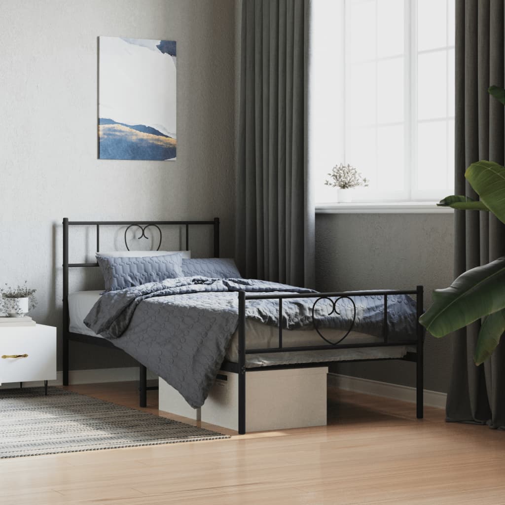 Metalni okvir kreveta uzglavlje i podnožje crni 90x190 cm