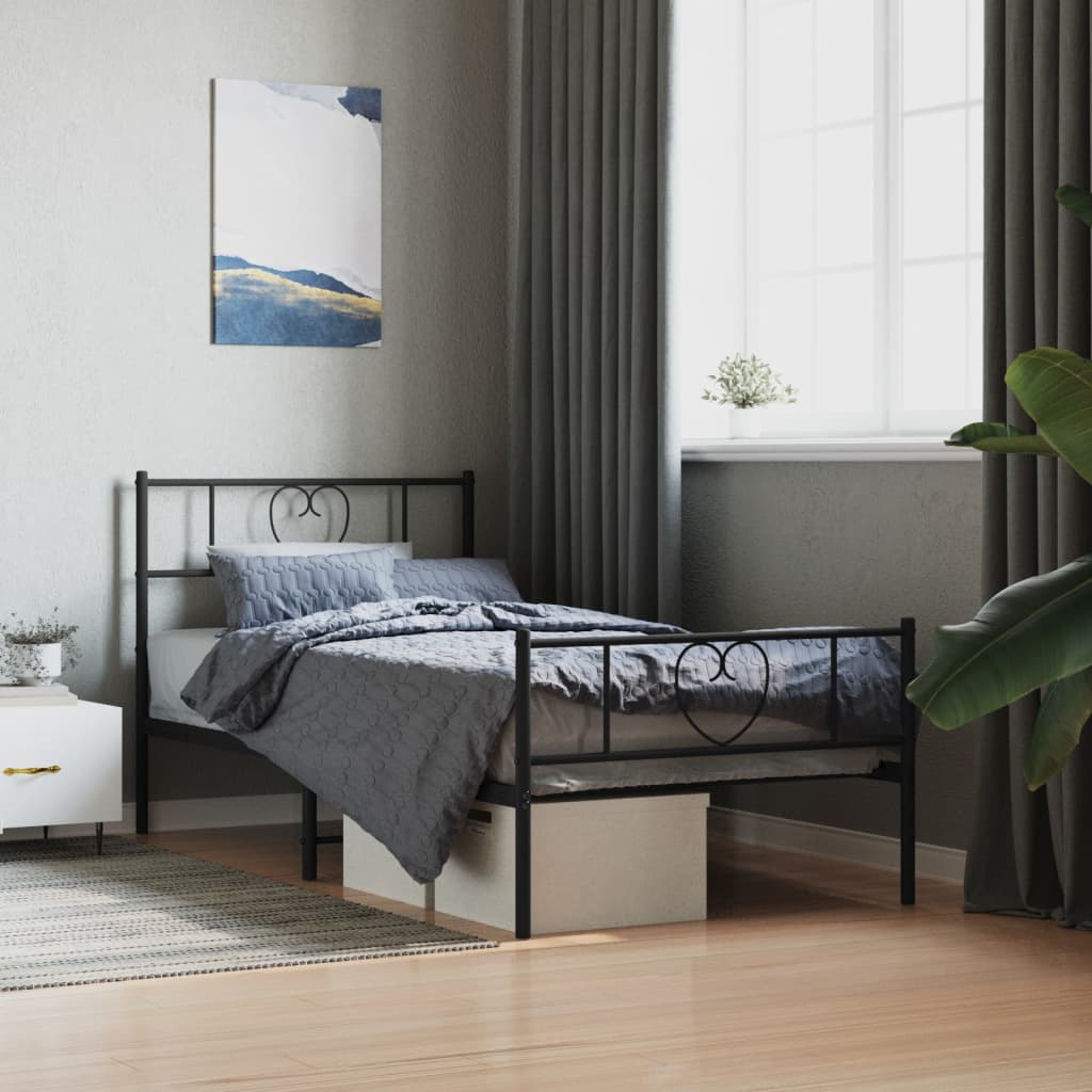 Metalni okvir kreveta uzglavlje i podnožje crni 90 x 200 cm