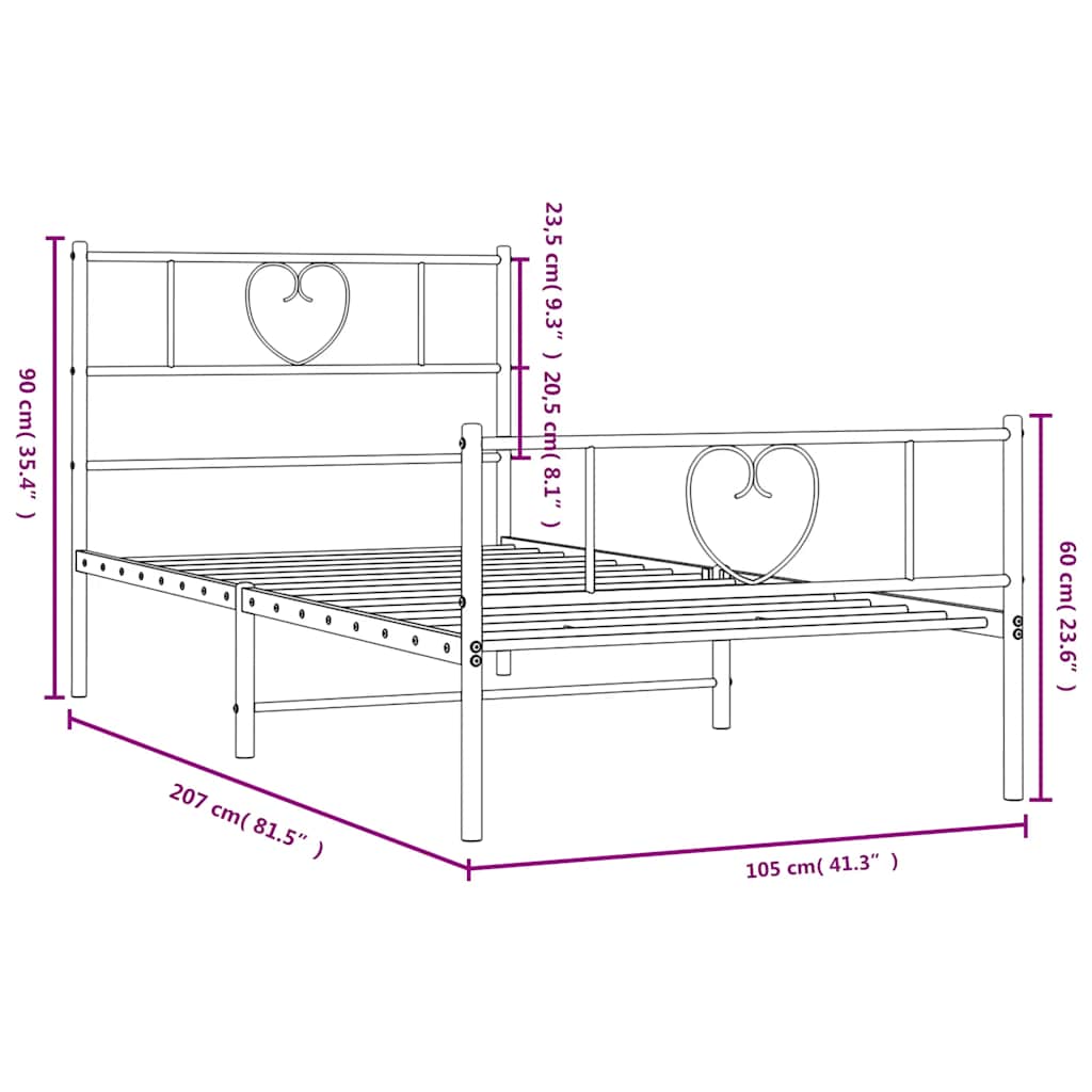 Metalni okvir kreveta uzglavlje i podnožje crni 100x200 cm