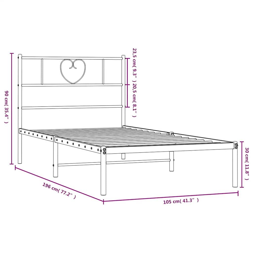 Metalni okvir za krevet s uzglavljem bijeli 100x190 cm