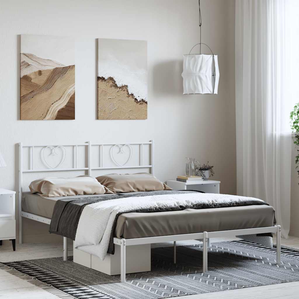 Metalni okvir za krevet s uzglavljem bijeli 135x190 cm