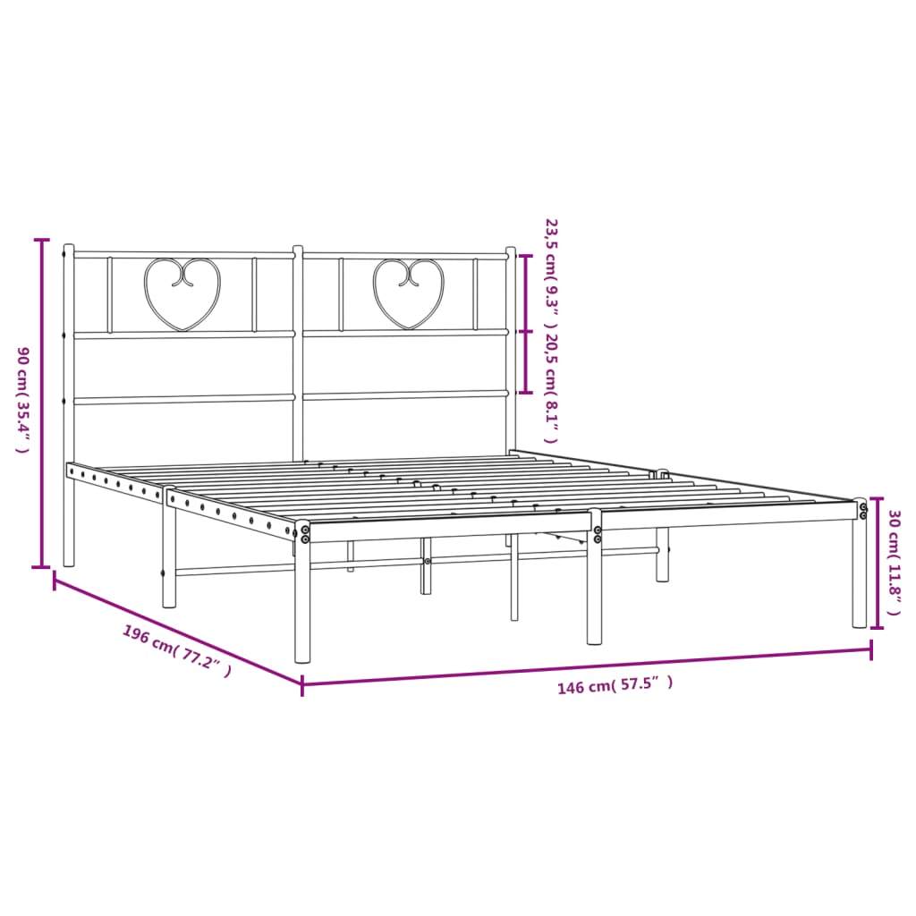 Metalni okvir za krevet s uzglavljem bijeli 140 x 190 cm