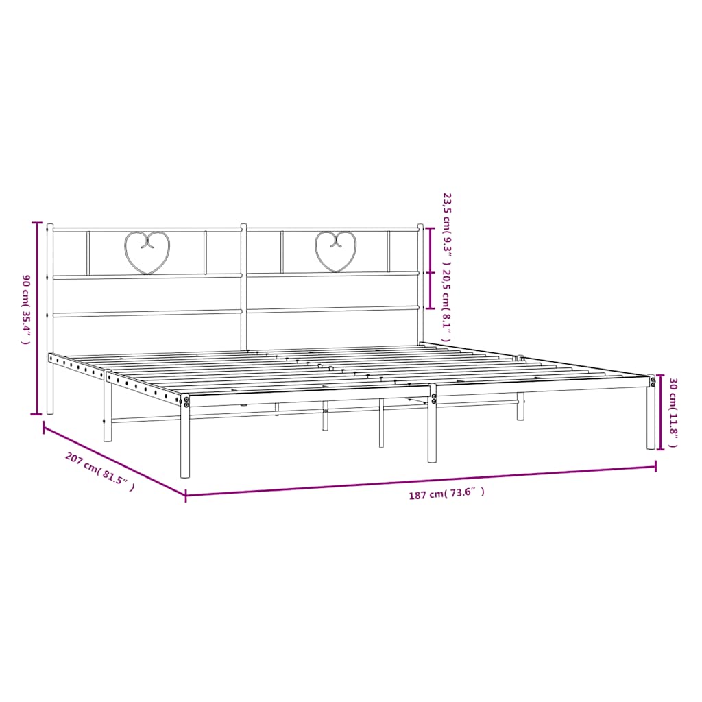 Metalni okvir za krevet s uzglavljem bijeli 180x200 cm