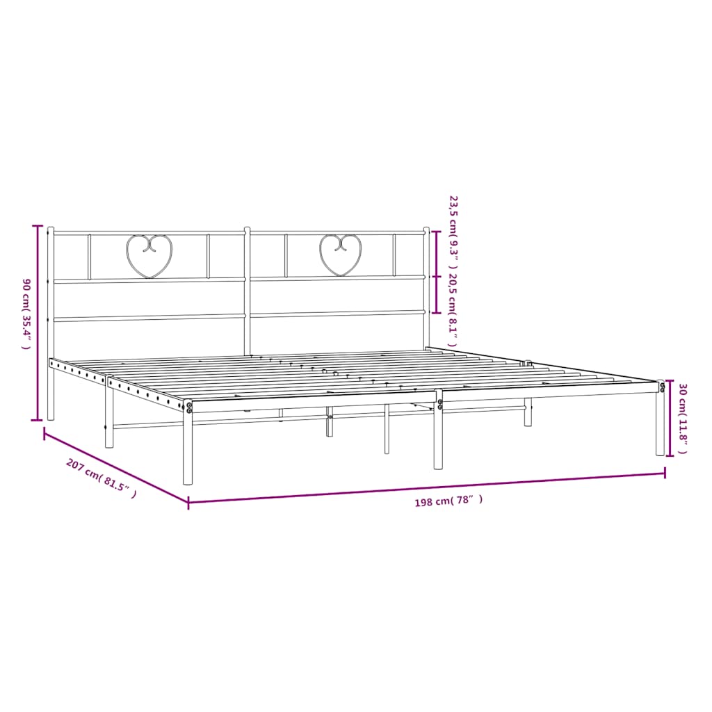 Metalni okvir za krevet s uzglavljem bijeli 193x203 cm