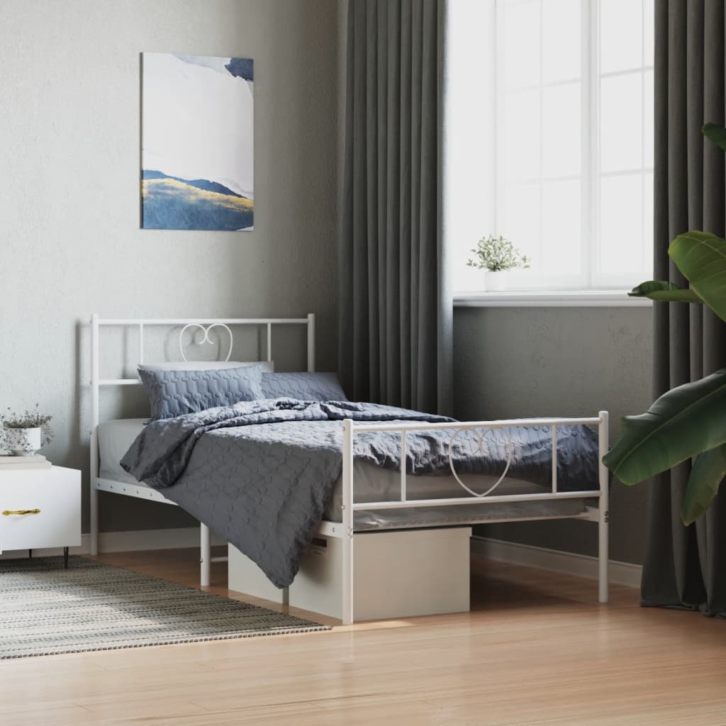 Metalni okvir kreveta uzglavlje i podnožje bijeli 90 x 200 cm