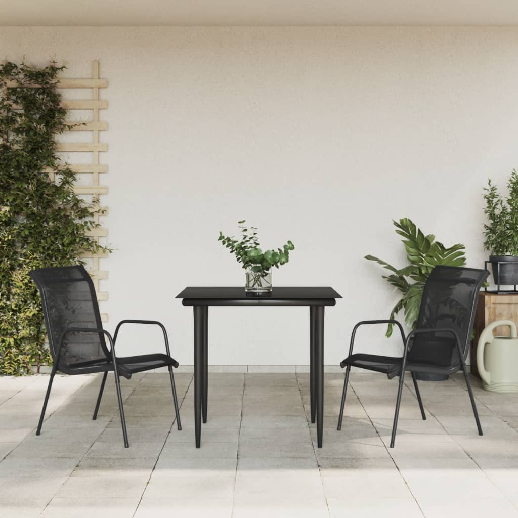 3-dijelni vrtni blagovaonski set crni od čelika i tekstilena