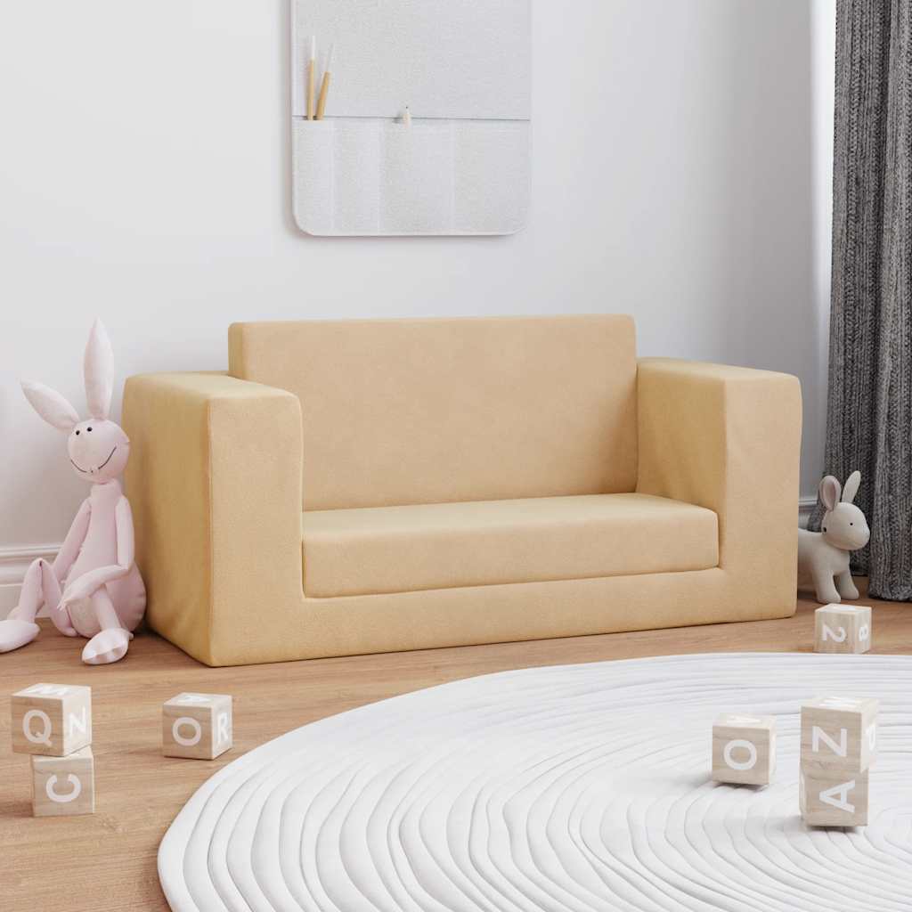 Dječji dvosjed na razvlačenje krem mekani plišani Krema Sofa bed