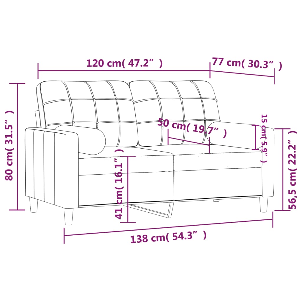 Dvosjed s ukrasnim jastucima svjetlosivi 120 cm od tkanine